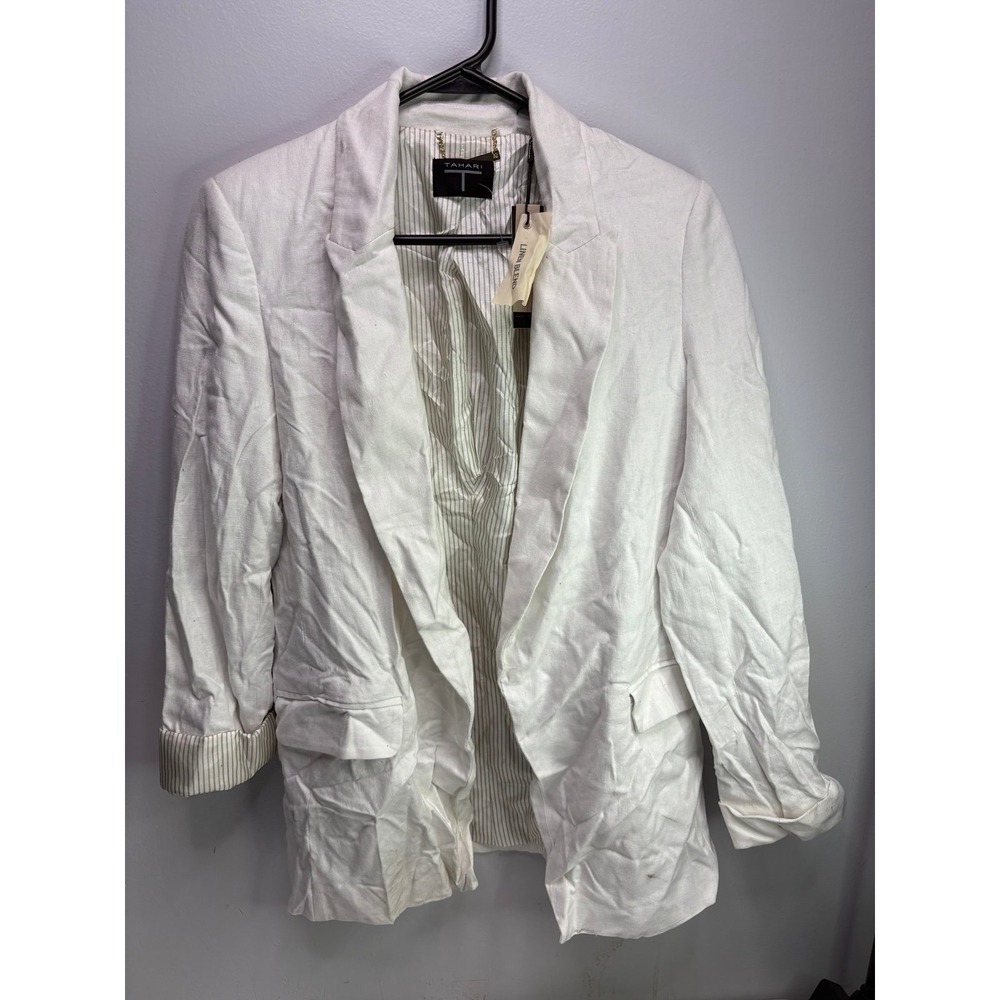 Tahari White Linen Blend Oversized Blazer Jacket size extra small